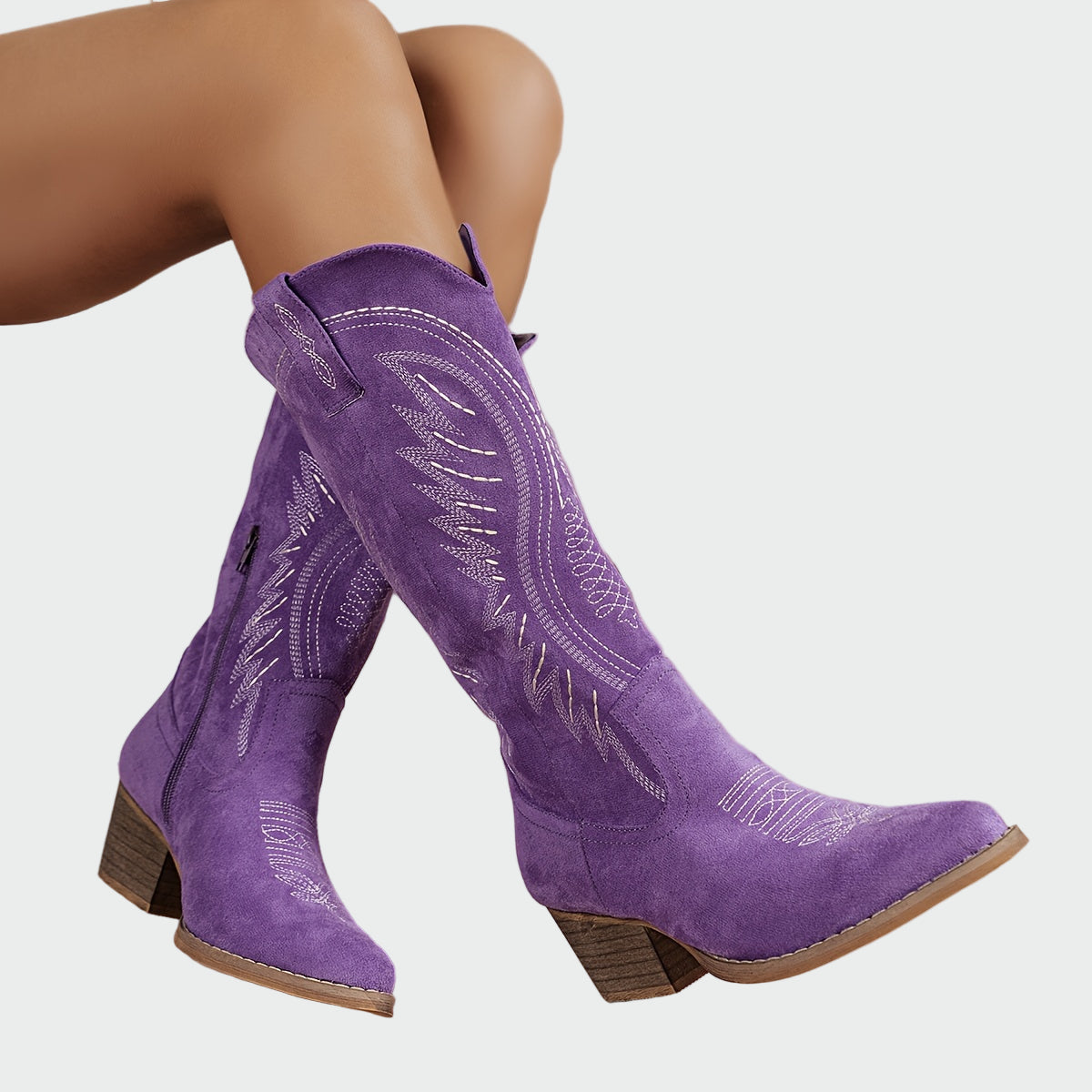 Elena | Stivali Ricamati Western Marroni alla Moda