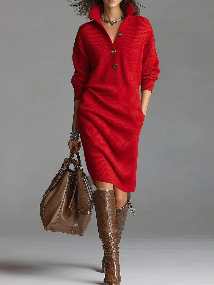 ADELA | Vestito in maglia con colletto e bottoni