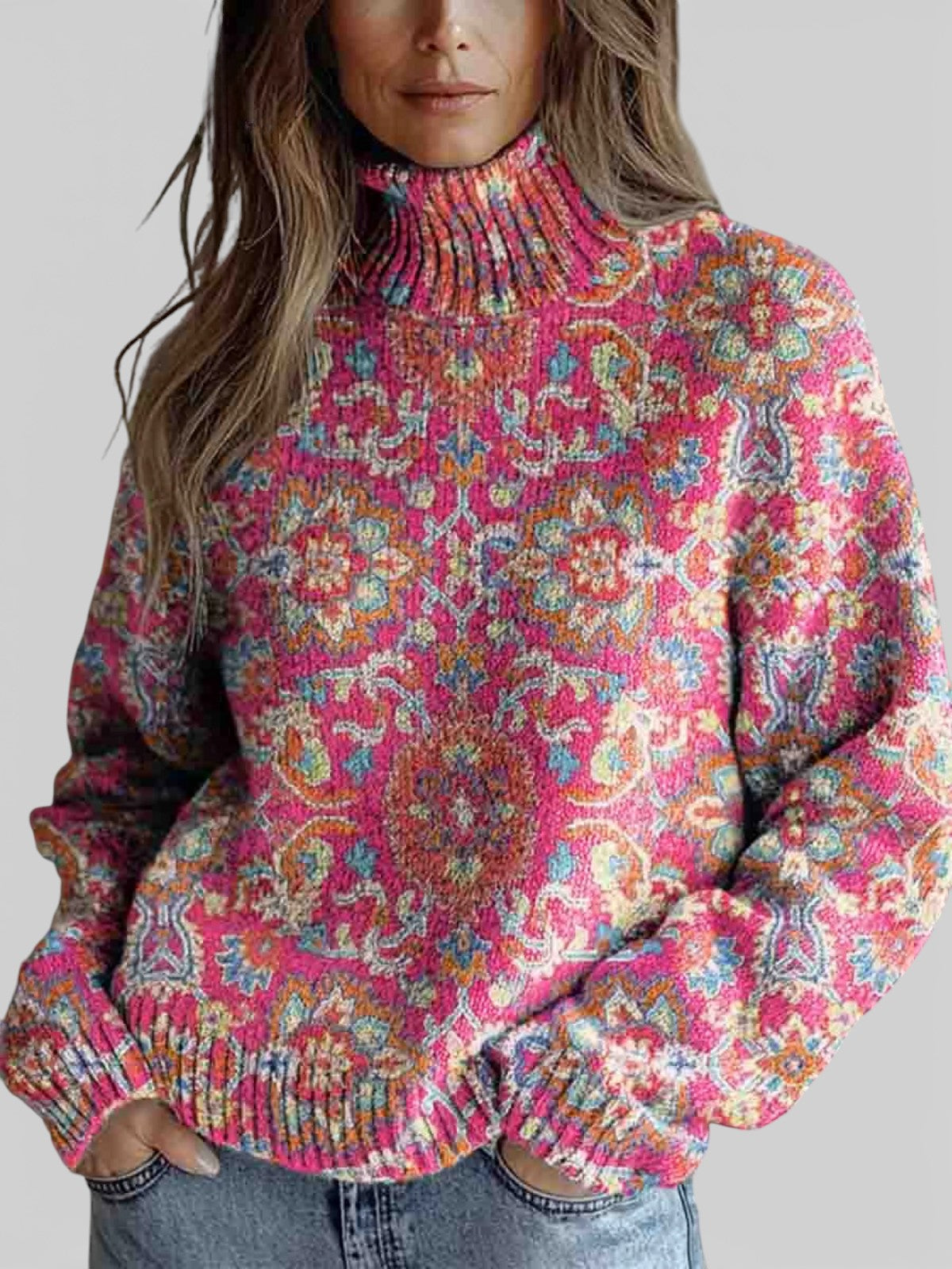 Claudia™ | Maglione floreale con collo alto