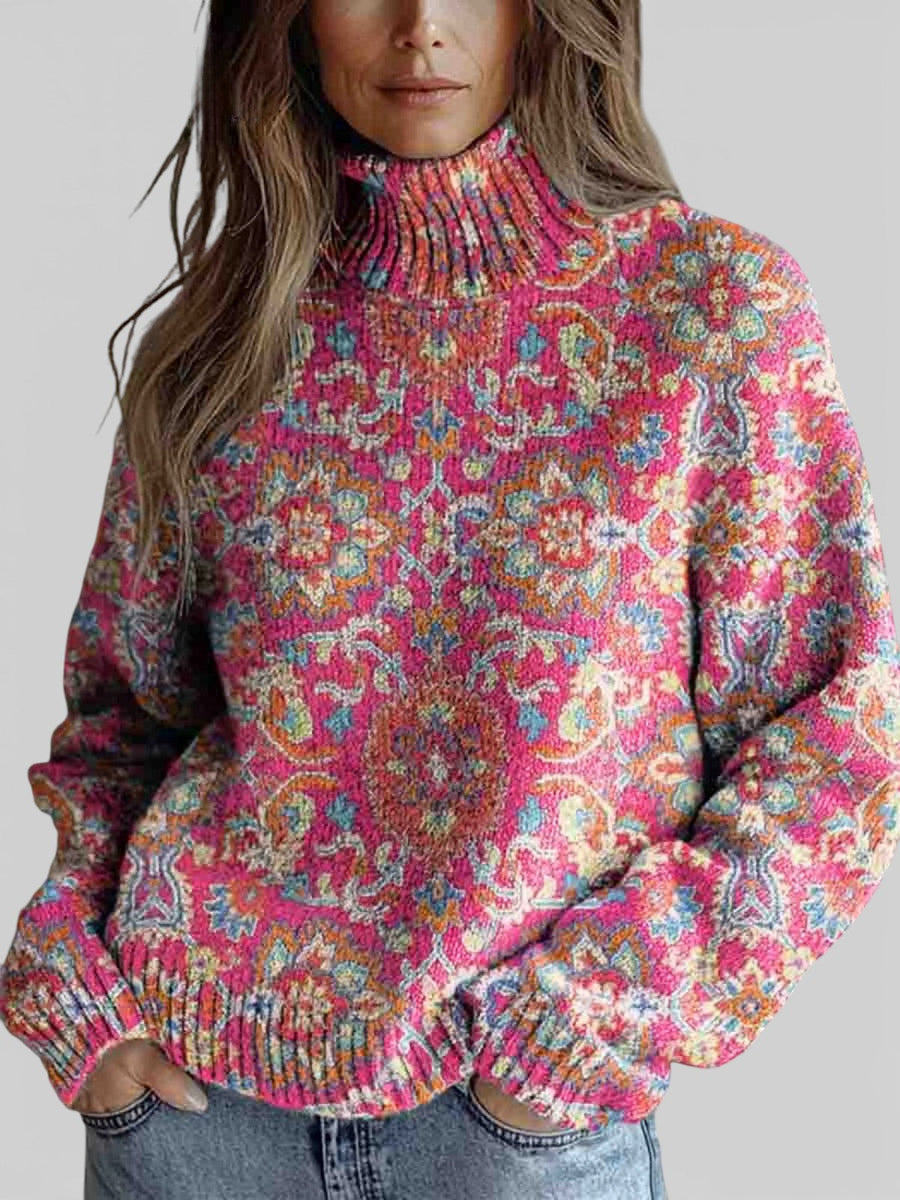 Claudia™ | Maglione floreale con collo alto
