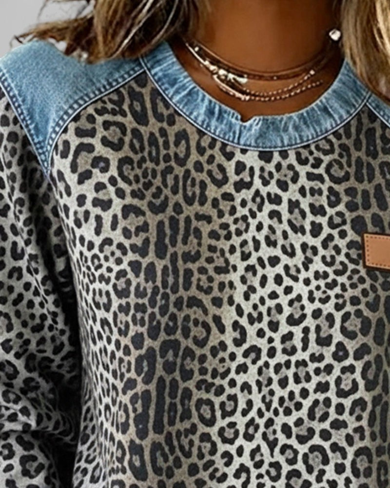 Marta™ | Felpa in denim con stampa leopardata