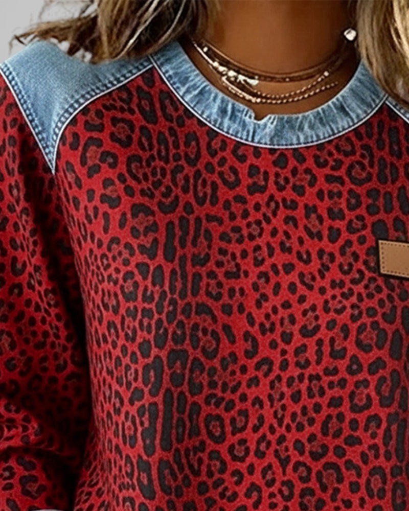 Marta™ | Felpa in denim con stampa leopardata