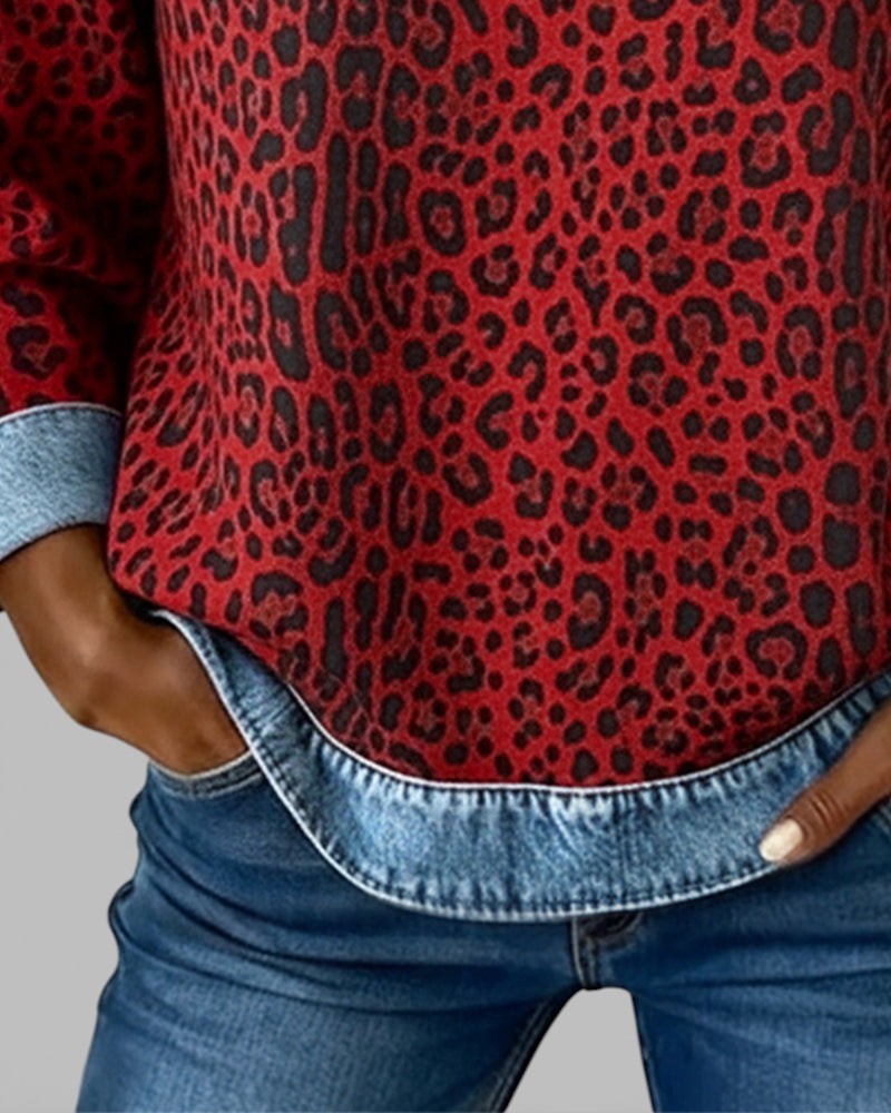 Marta™ | Felpa in denim con stampa leopardata