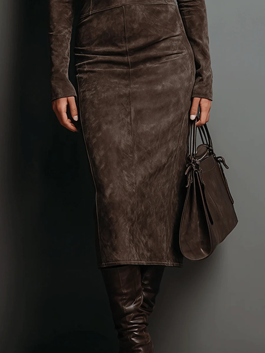 LORENA | Abito midi lungo marrone