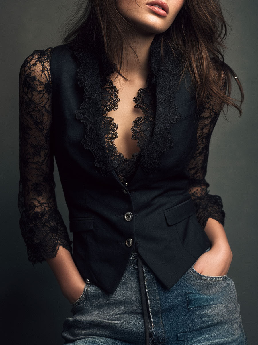 Claudia · Blazer Nero con Pizzo