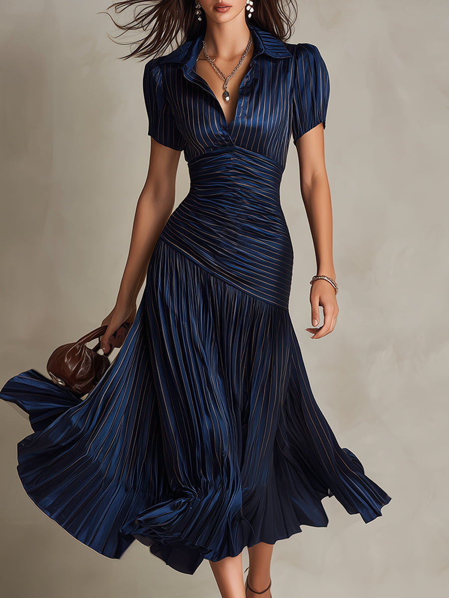 Adriana | Vestito midi satinato a righe retrò