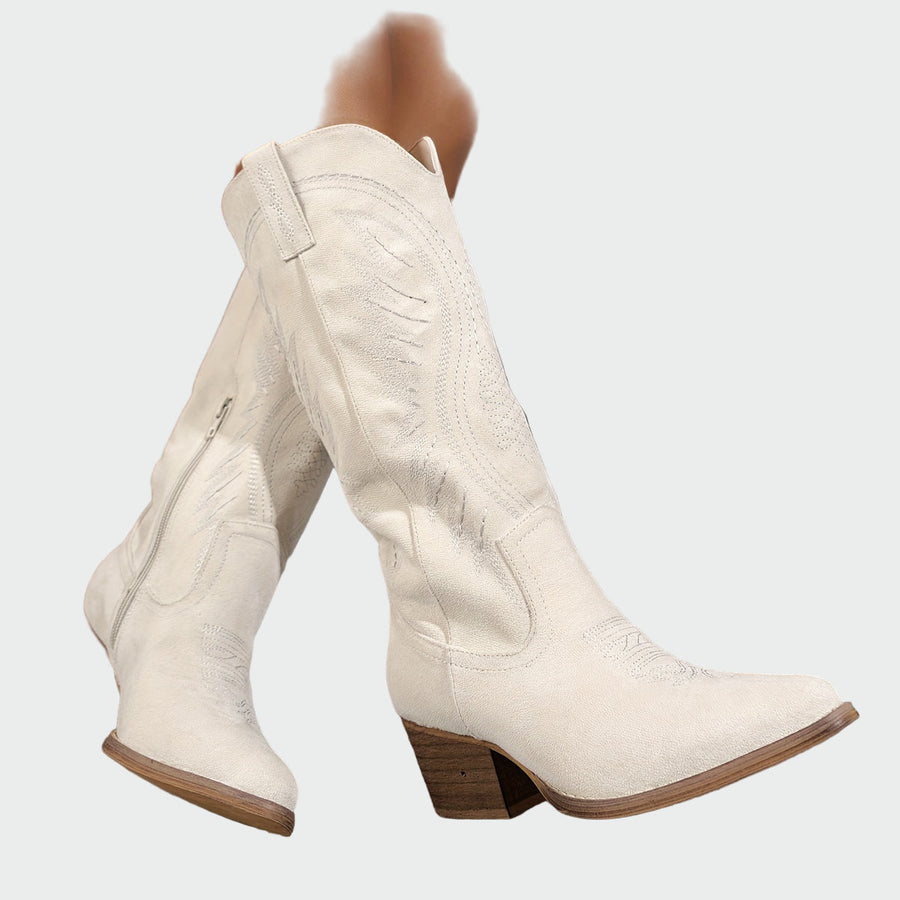 Elena | Stivali Ricamati Western Marroni alla Moda
