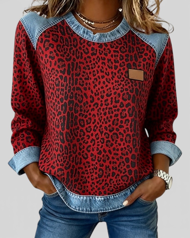 Marta™ | Felpa in denim con stampa leopardata