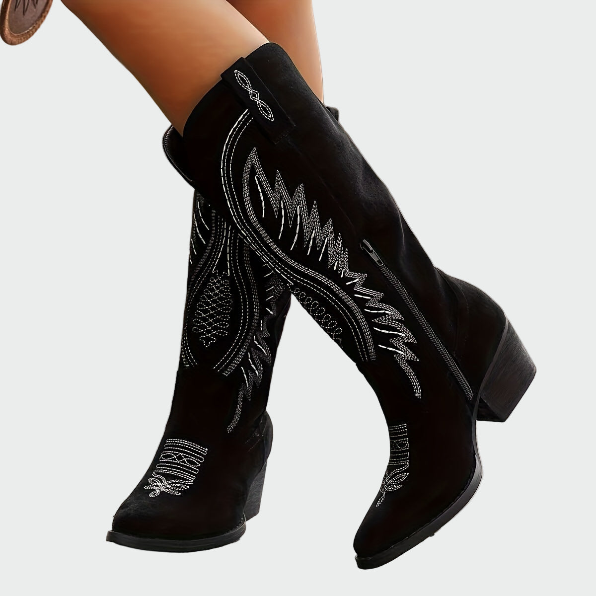 Elena | Stivali Ricamati Western Marroni alla Moda