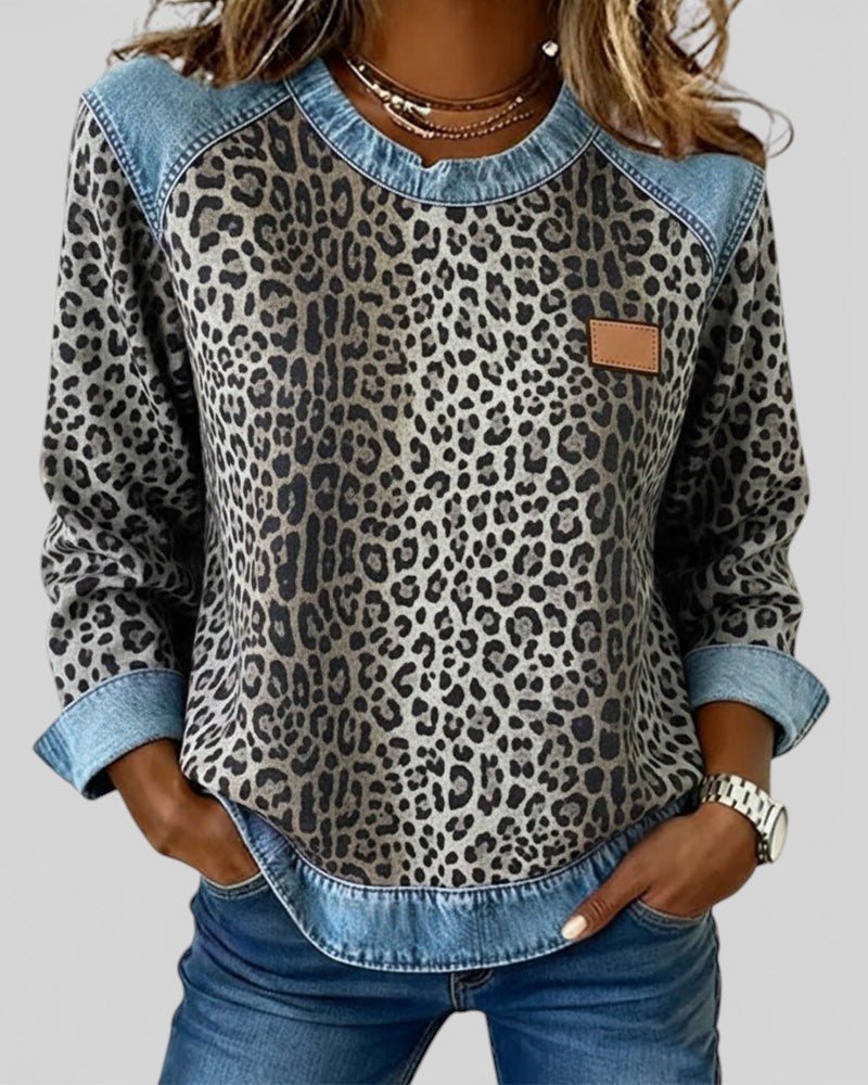 Marta™ | Felpa in denim con stampa leopardata
