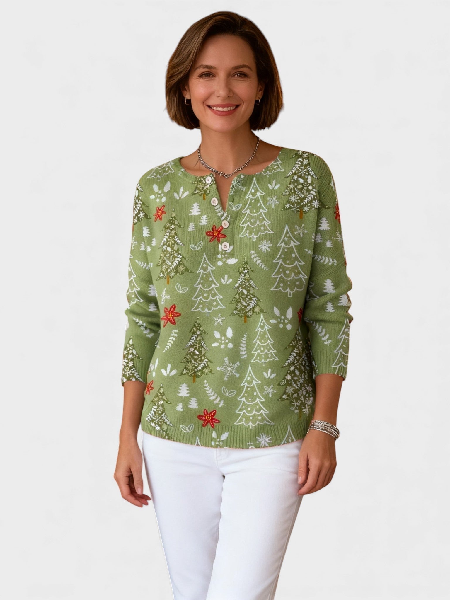Sofía™ | Maglione natalizio con bottoni decorativi