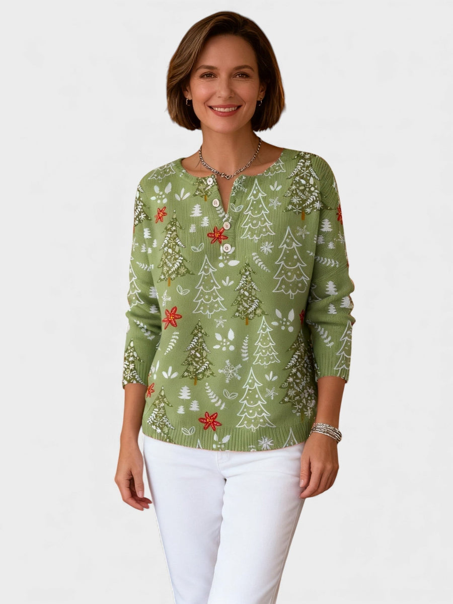 Sofía™ | Maglione natalizio con bottoni decorativi