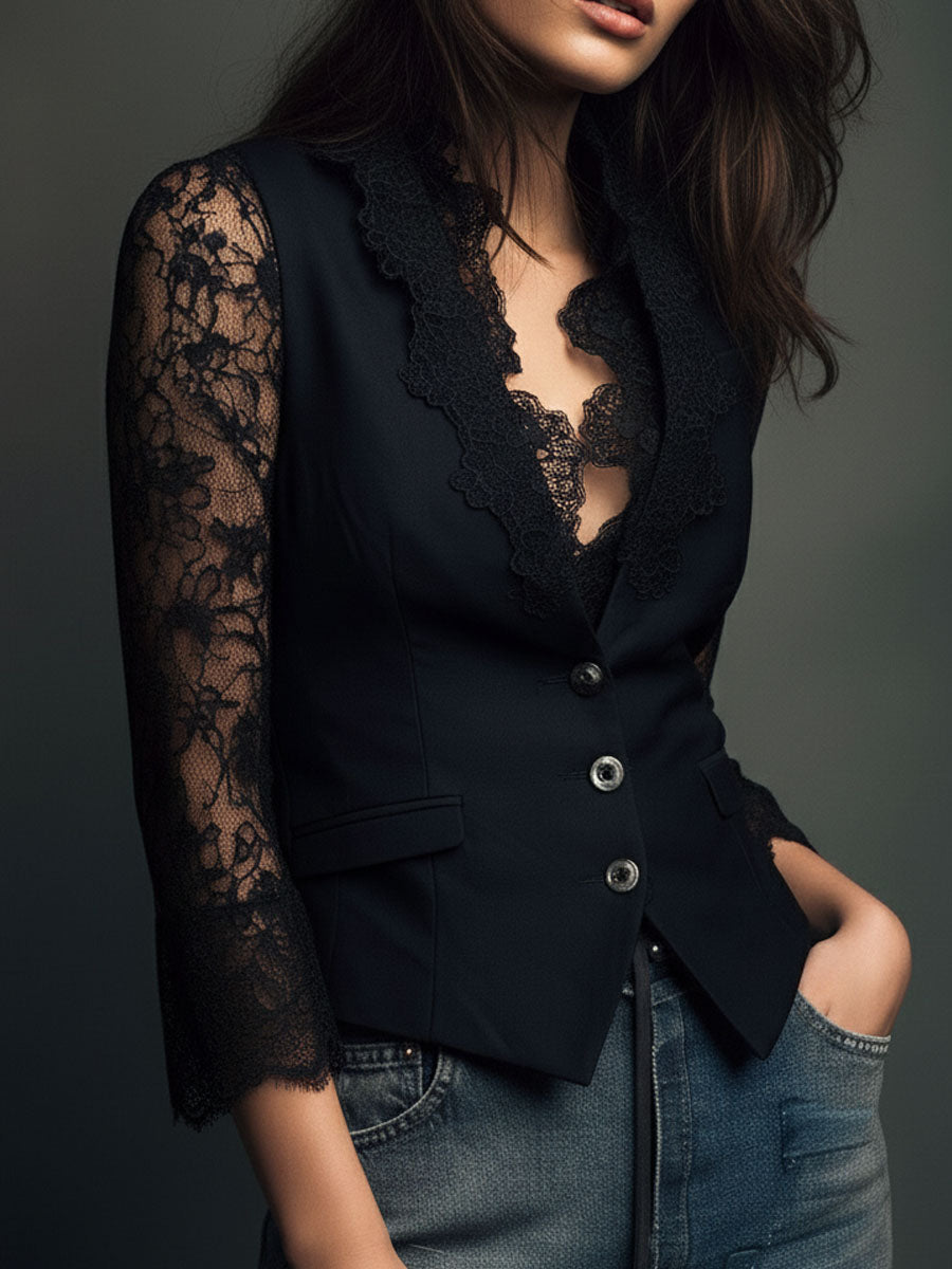 Claudia · Blazer Nero con Pizzo