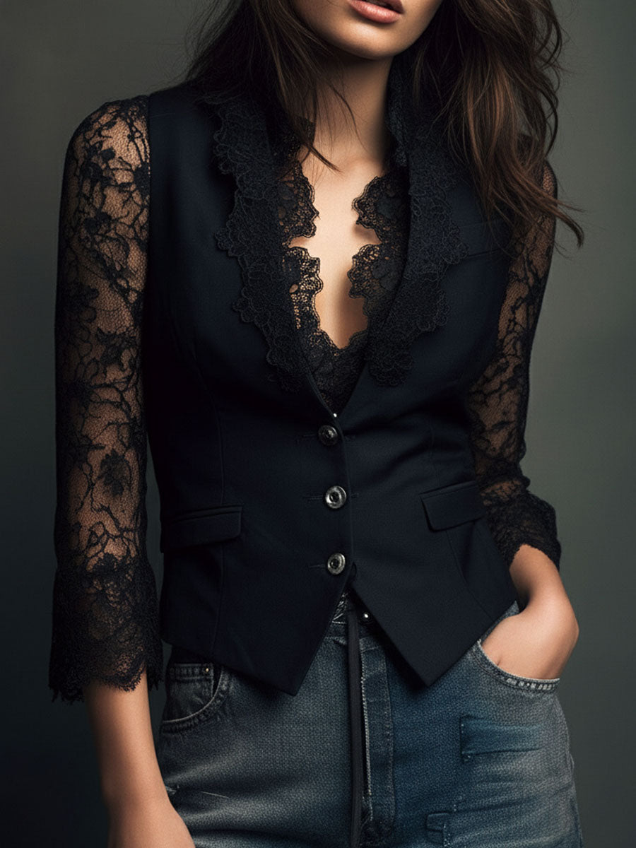 Claudia · Blazer Nero con Pizzo