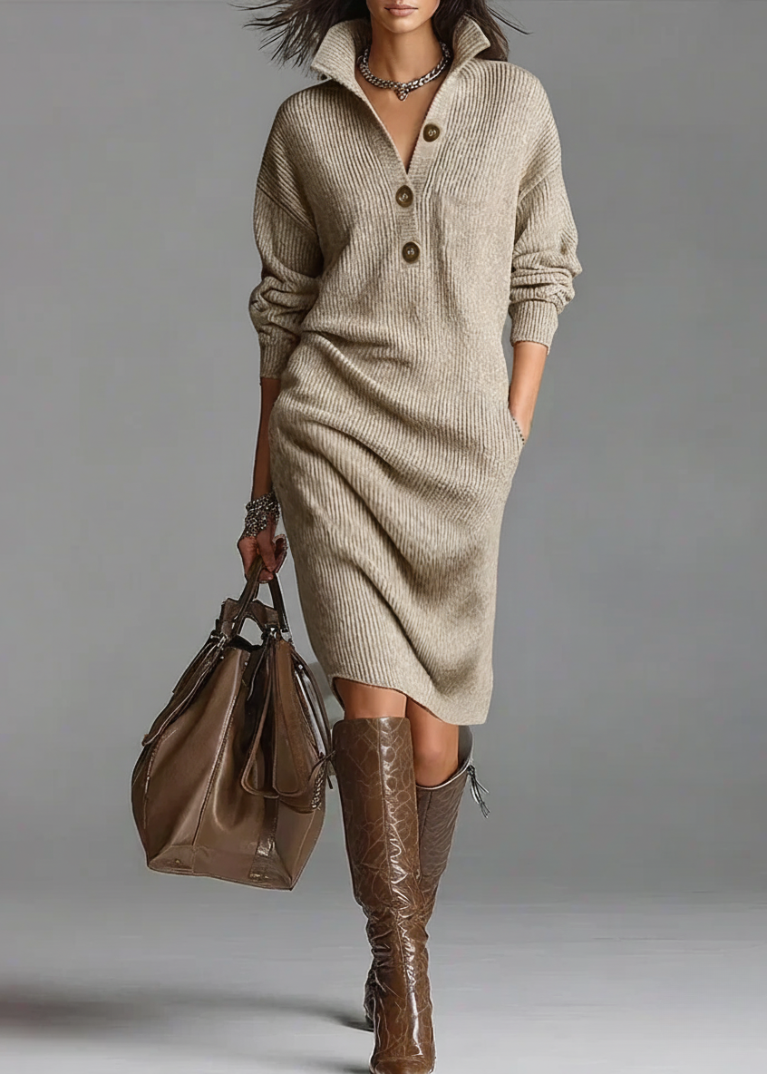 ADELA | Vestito in maglia con colletto e bottoni