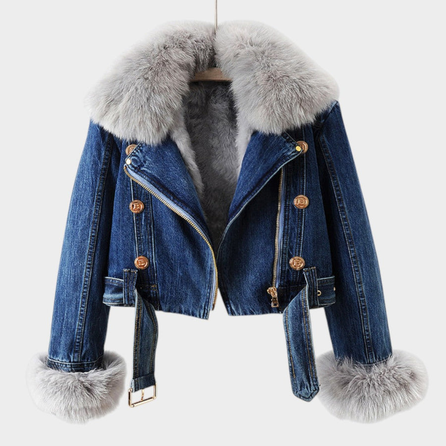 Alessia™ | Giacca di Jeans Donna con Collo di Pelliccia