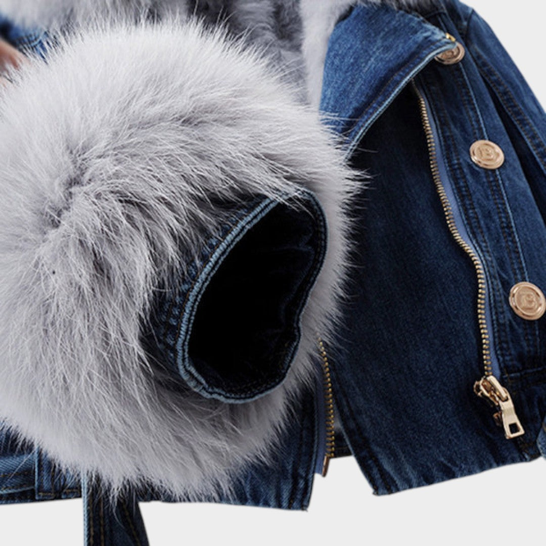 Alessia™ | Giacca di Jeans Donna con Collo di Pelliccia