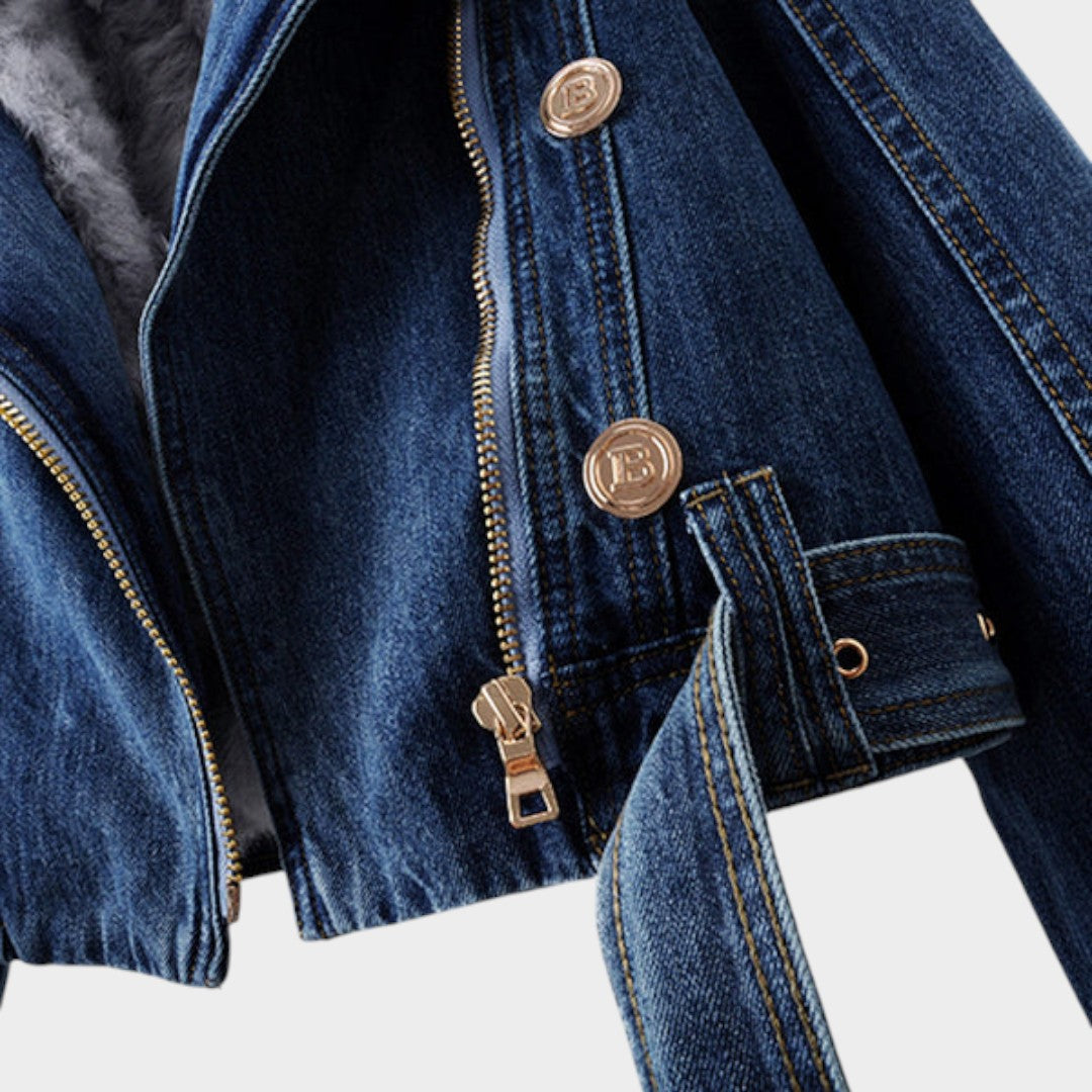 Alessia™ | Giacca di Jeans Donna con Collo di Pelliccia