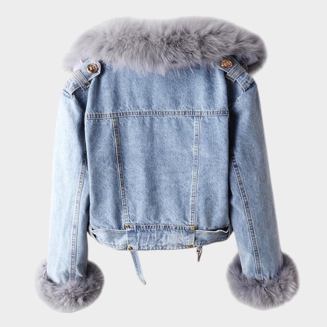 Alessia™ | Giacca di Jeans Donna con Collo di Pelliccia