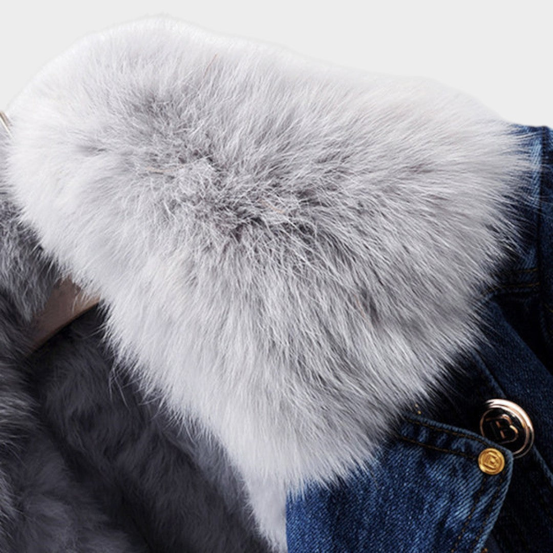Alessia™ | Giacca di Jeans Donna con Collo di Pelliccia