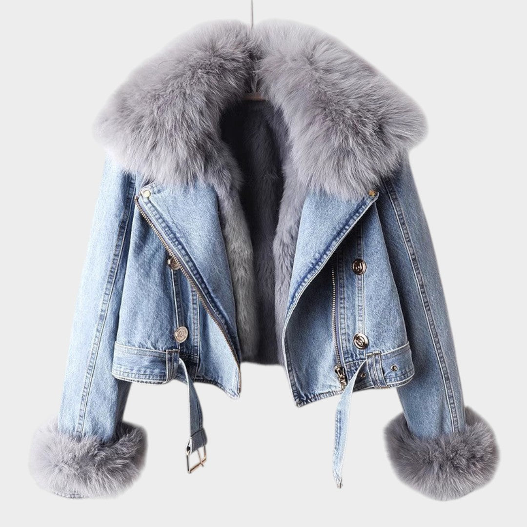 Alessia™ | Giacca di Jeans Donna con Collo di Pelliccia