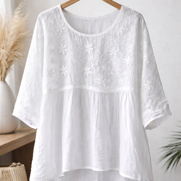 Blusa Patchwork con Fiori Ricamati