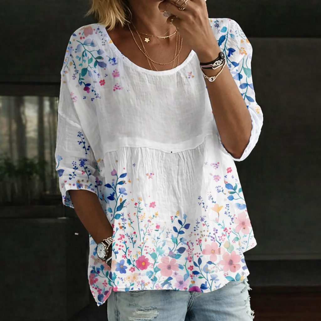 Blusa Patchwork con Fiori Ricamati