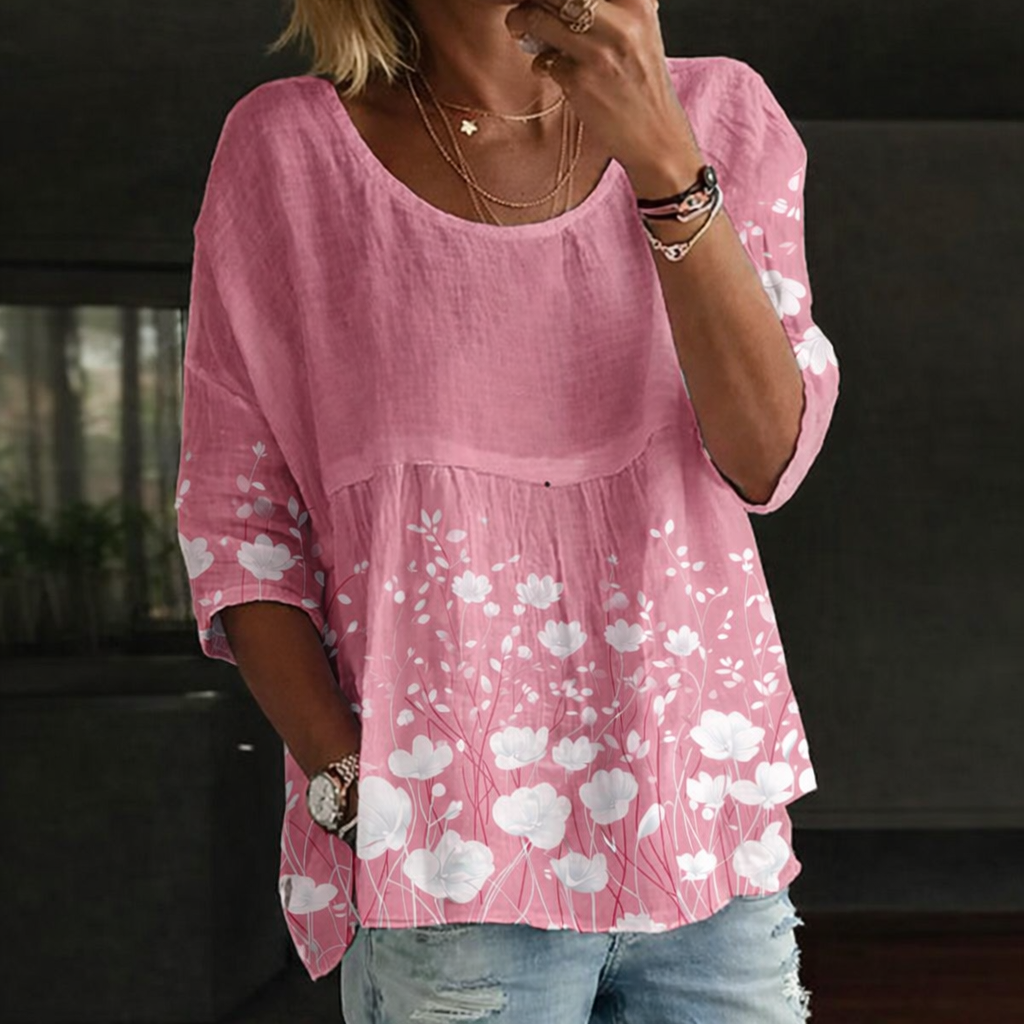 Blusa Patchwork con Fiori Ricamati