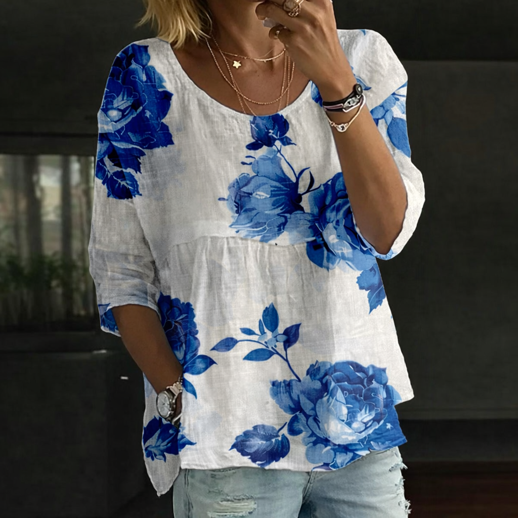 Blusa Patchwork con Fiori Ricamati