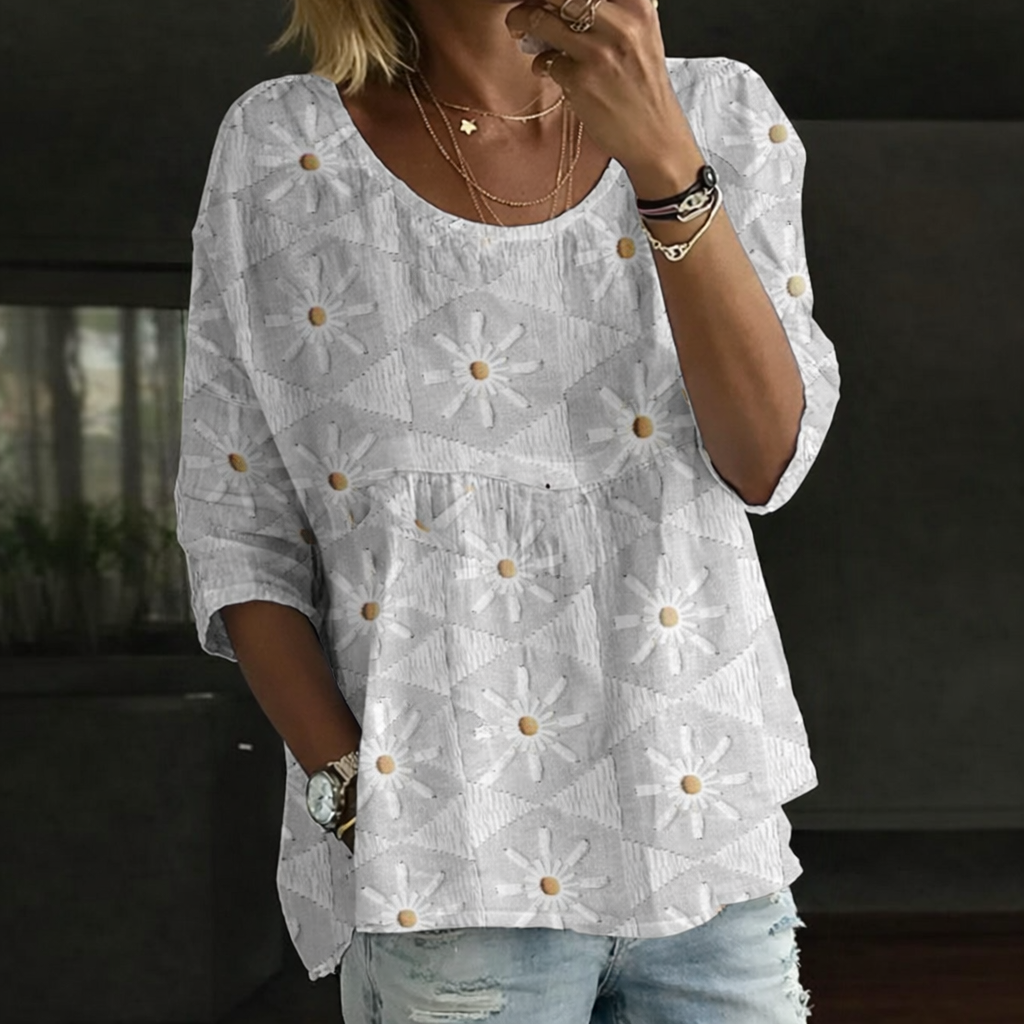 Blusa Patchwork con Fiori Ricamati
