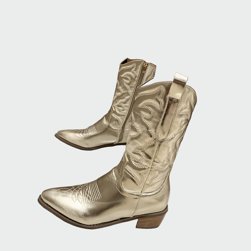 Estrella | Stivaletti da Cowboy Metallici Rosa con Ricamo
