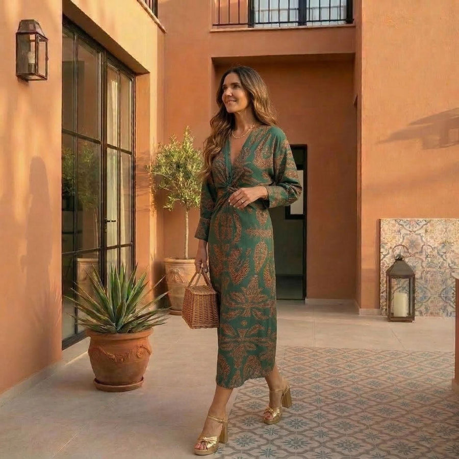 Isadora – Vestito Midi Botanico con Nodo