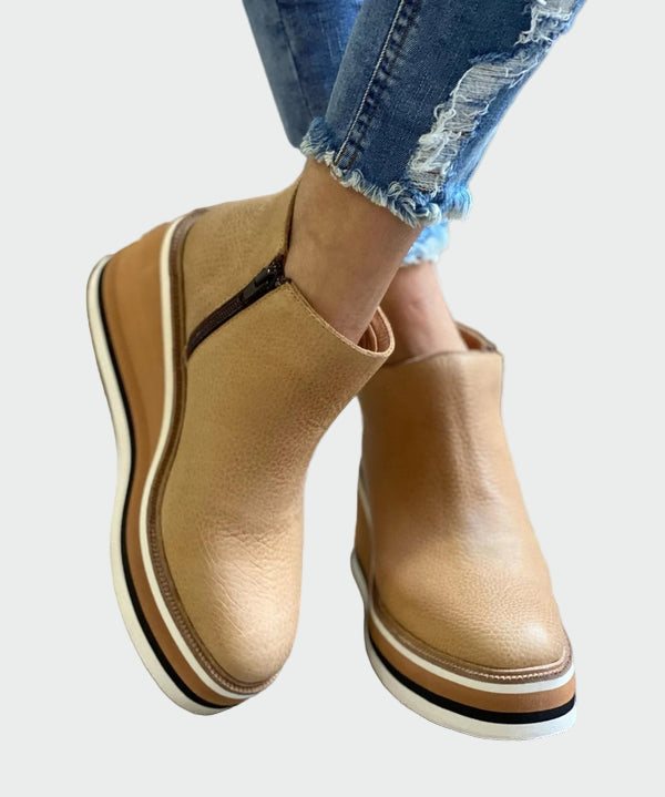 Celia | Eleganti Stivaletti Camel Con Piattaforma