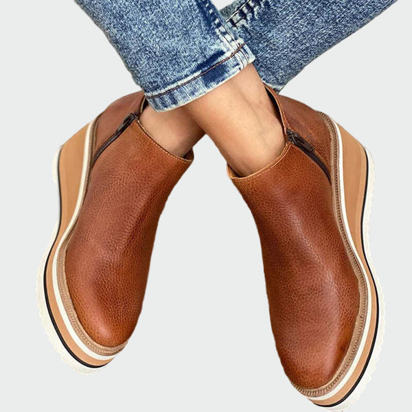 Celia | Eleganti Stivaletti Camel Con Piattaforma