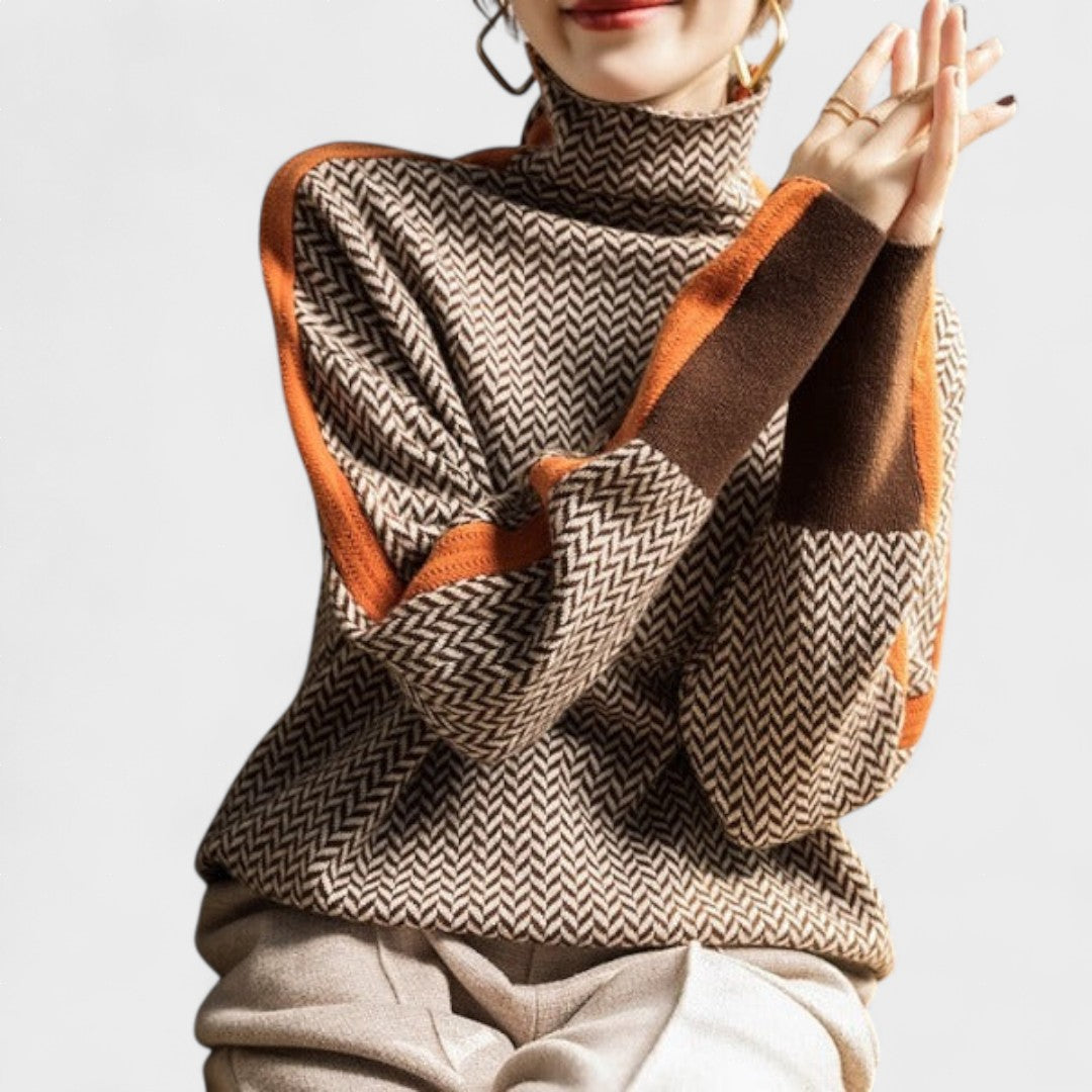 Isidora™ | Maglione di lusso con collo alto a spina di pesce
