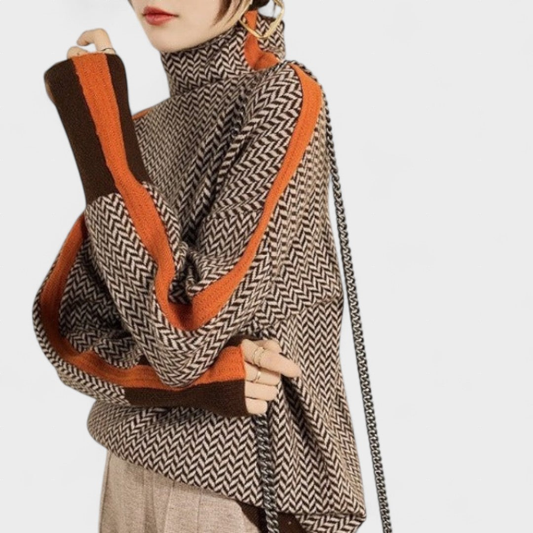 Isidora™ | Maglione di lusso con collo alto a spina di pesce