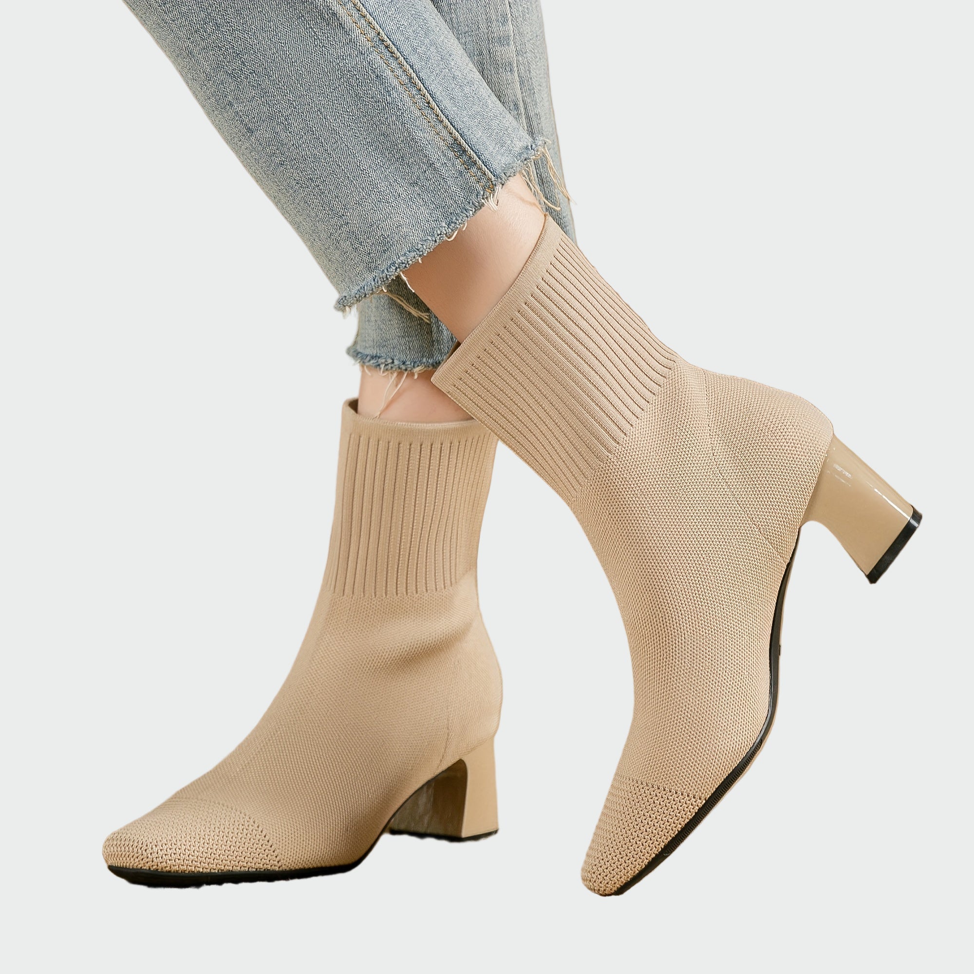 Alejandra | Stivali Ortopedici Tricotati in Tonalità Beige Soft