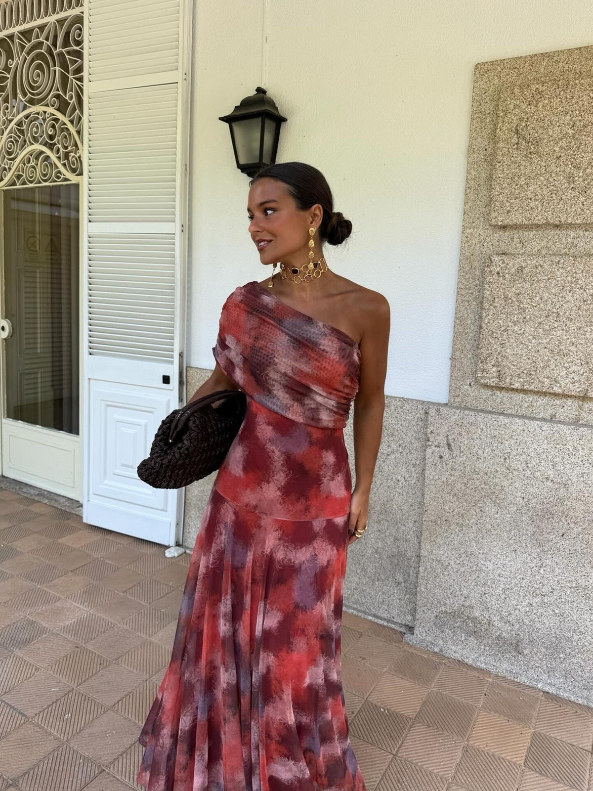 Valentina™ | Abito lungo off-shoulder in acquerello
