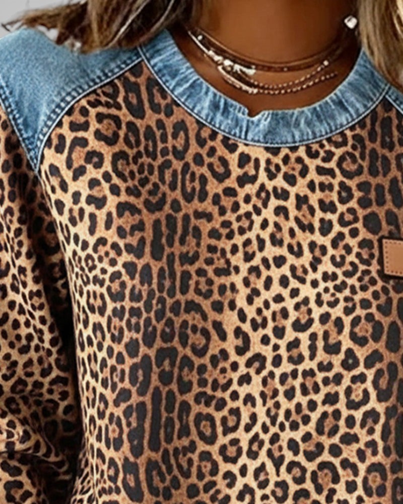 Marta™ | Felpa in denim con stampa leopardata