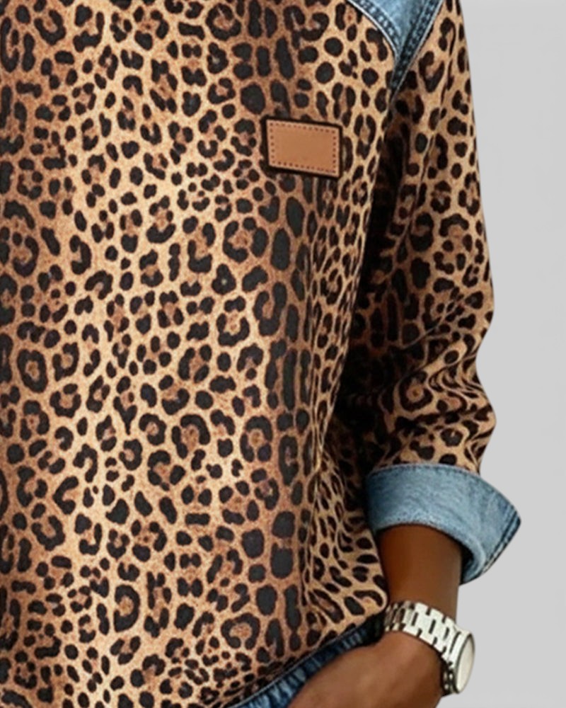 Marta™ | Felpa in denim con stampa leopardata