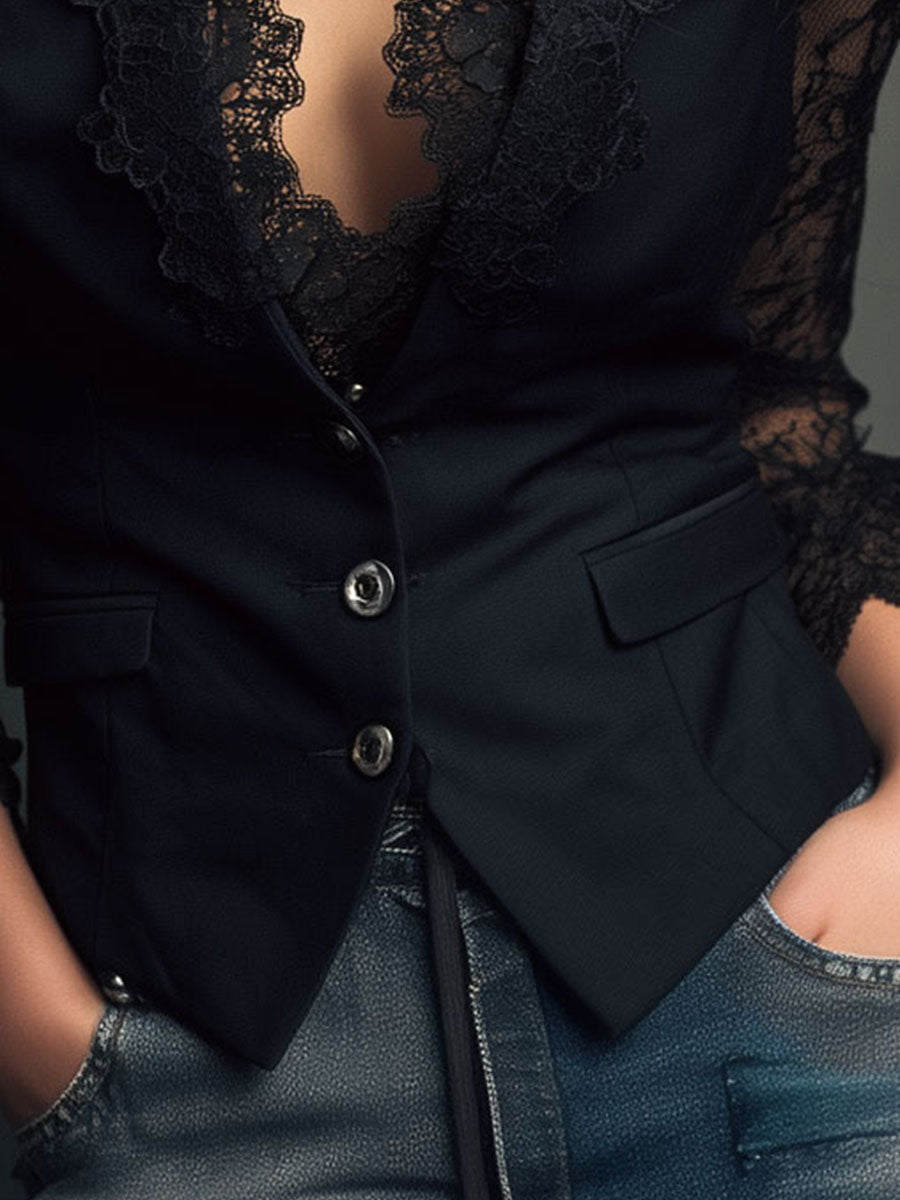 Claudia · Blazer Nero con Pizzo