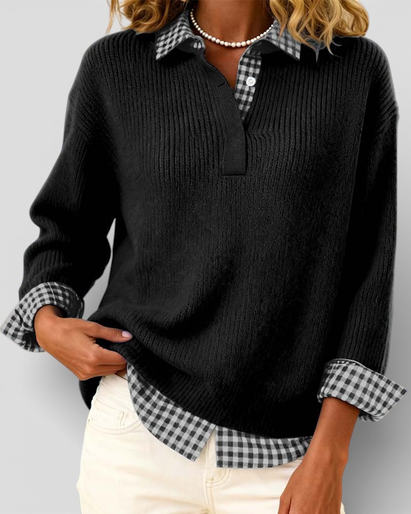 Alicia™ | Maglione a maglia con dettaglio a quadri