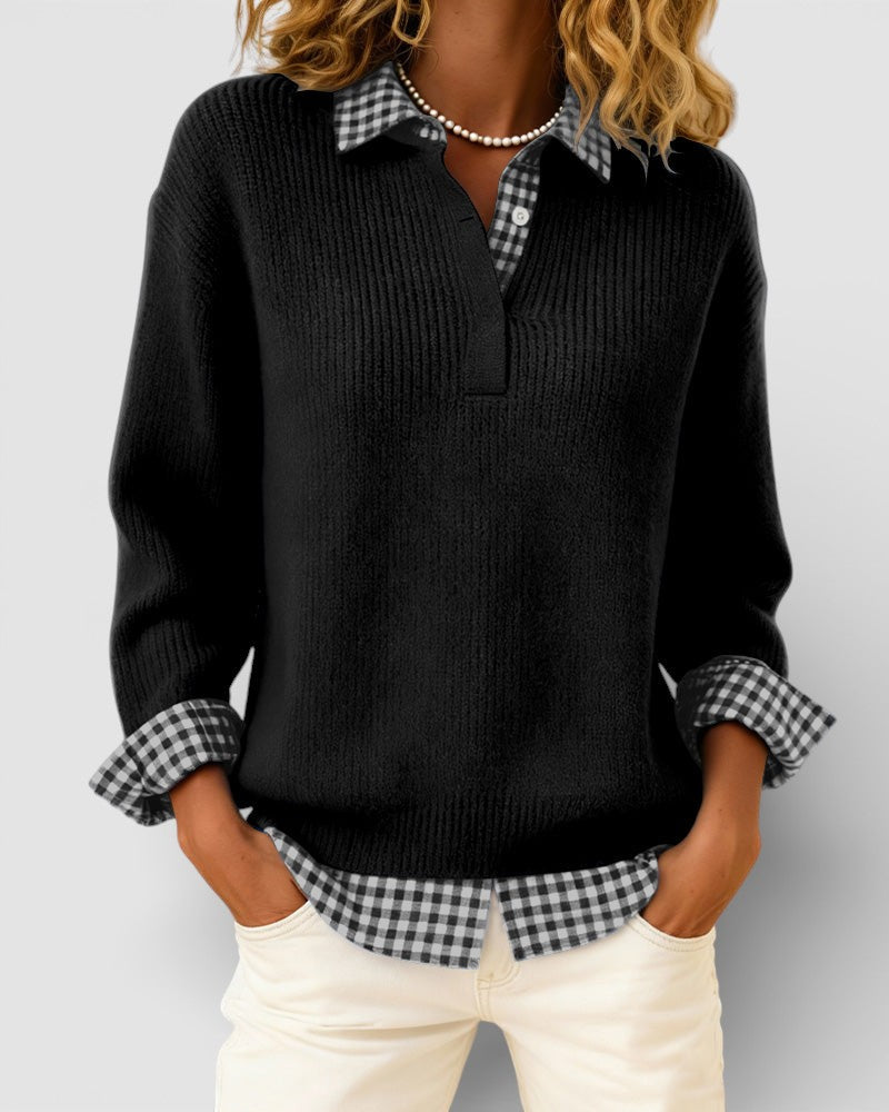 Alicia™ | Maglione a maglia con dettaglio a quadri