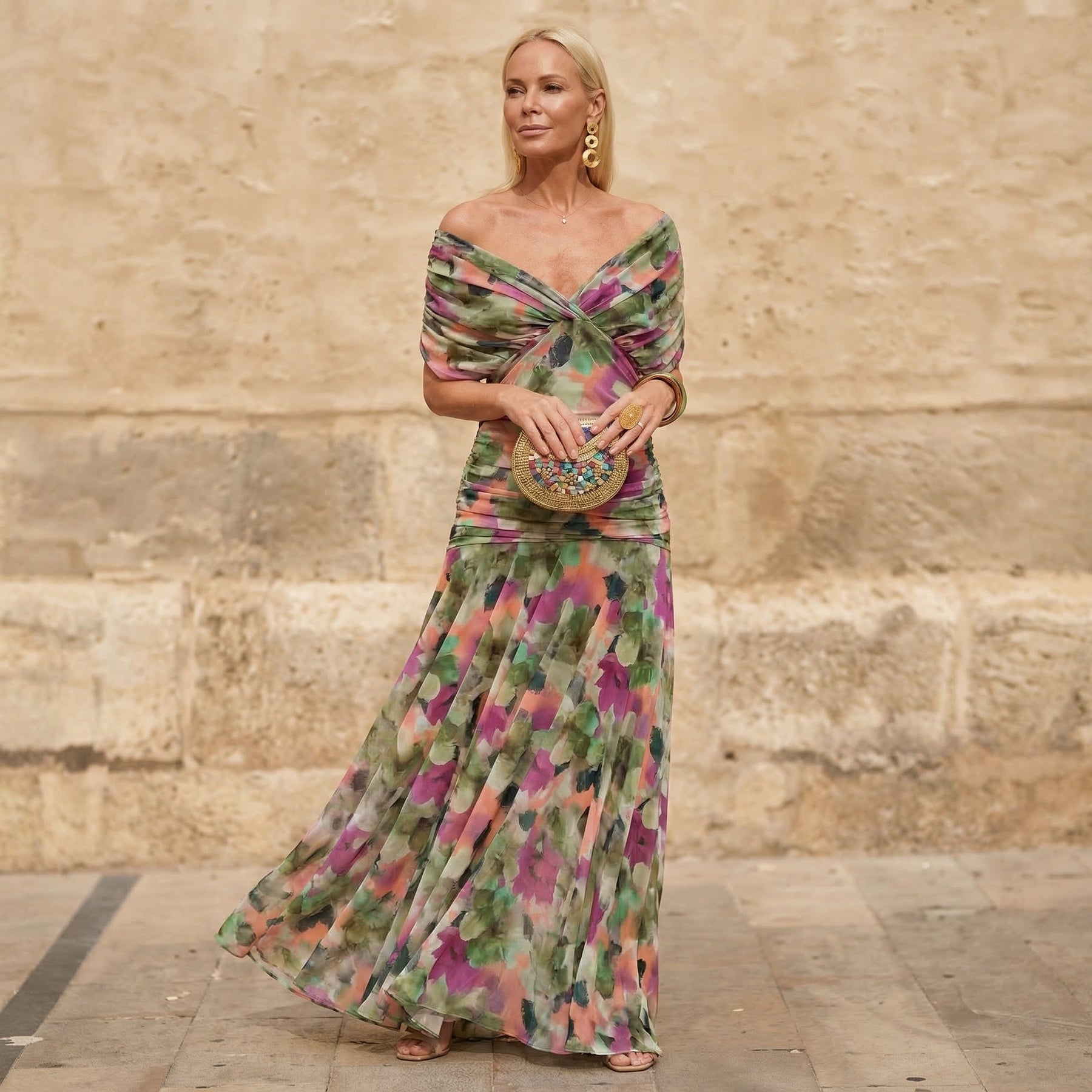 Florendra | Abito lungo floreale con scollo a V elegante