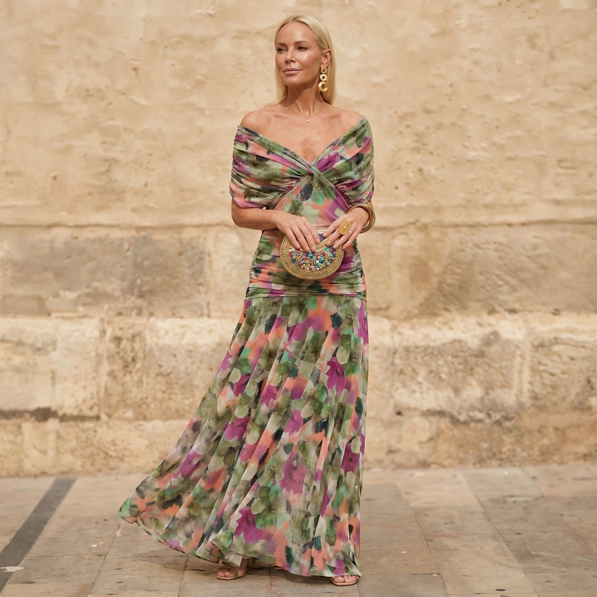 Florendra | Abito lungo floreale con scollo a V elegante