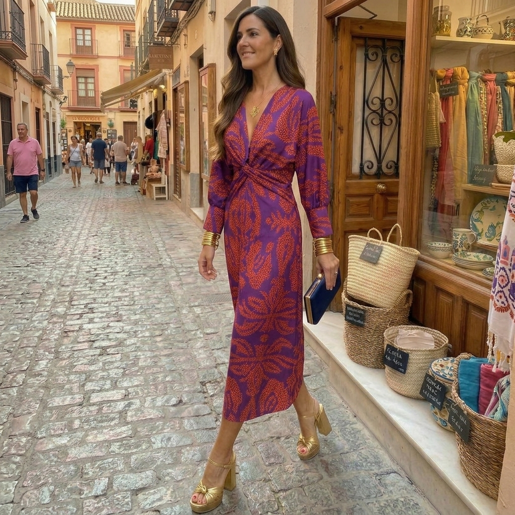 Isadora – Vestito Midi Botanico con Nodo