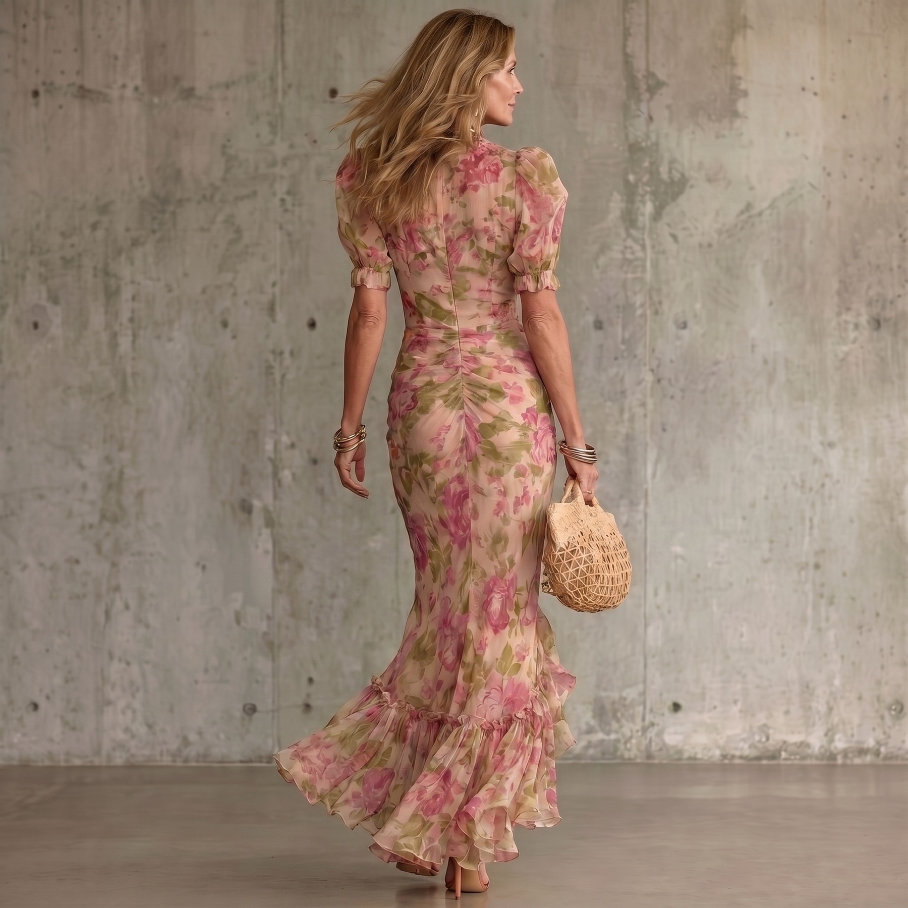 Fiora | Vestito Maxi con Stampa di Rosa Vintage