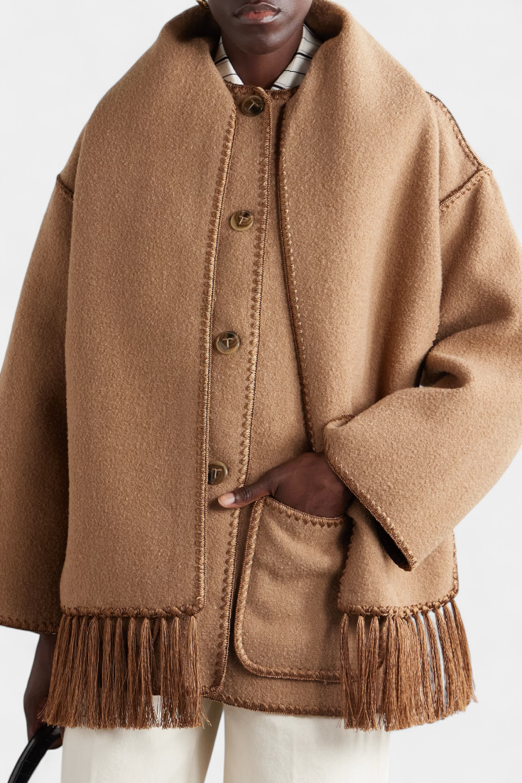 Pauline™ | Cappotto a Taglio Lungo con Sciarpa a Frange Incorporata