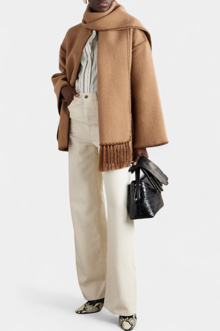 Pauline™ | Cappotto a Taglio Lungo con Sciarpa a Frange Incorporata
