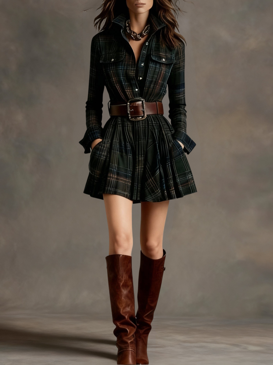 BÁRBARA | Vestito corto camicia a quadri vintage